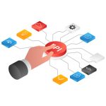 flat isometric illustration concept. API application network program flat isometric illustration concept. API application network program